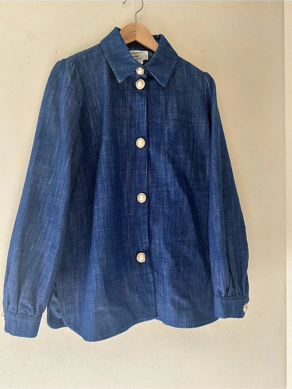 Helene Berman London Blue Button Front Blouse Size Large